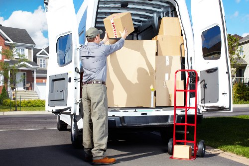 Labelled boxes and IT equipment during office removals Westgreen