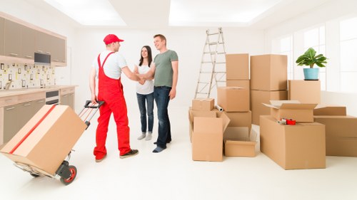 Packed moving boxes ready for flat removals in Westgreen